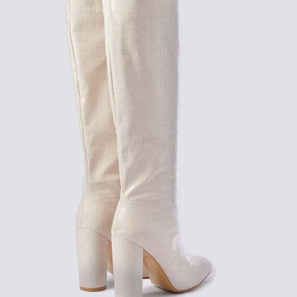 NEW Croc Embossed Chunky Heeled Boots - EUR37 - Picture 6 of 7